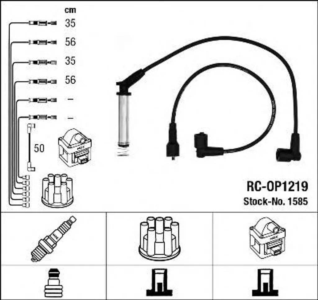 NGK 1585 Set cavi di accensione Set cavi di accensione per OPEL Astra F CC (T92) Kadett E CC (T85) Astra F Caravan (T92) Astra F Cabrio (T92) Astra F Limousine (T92)
