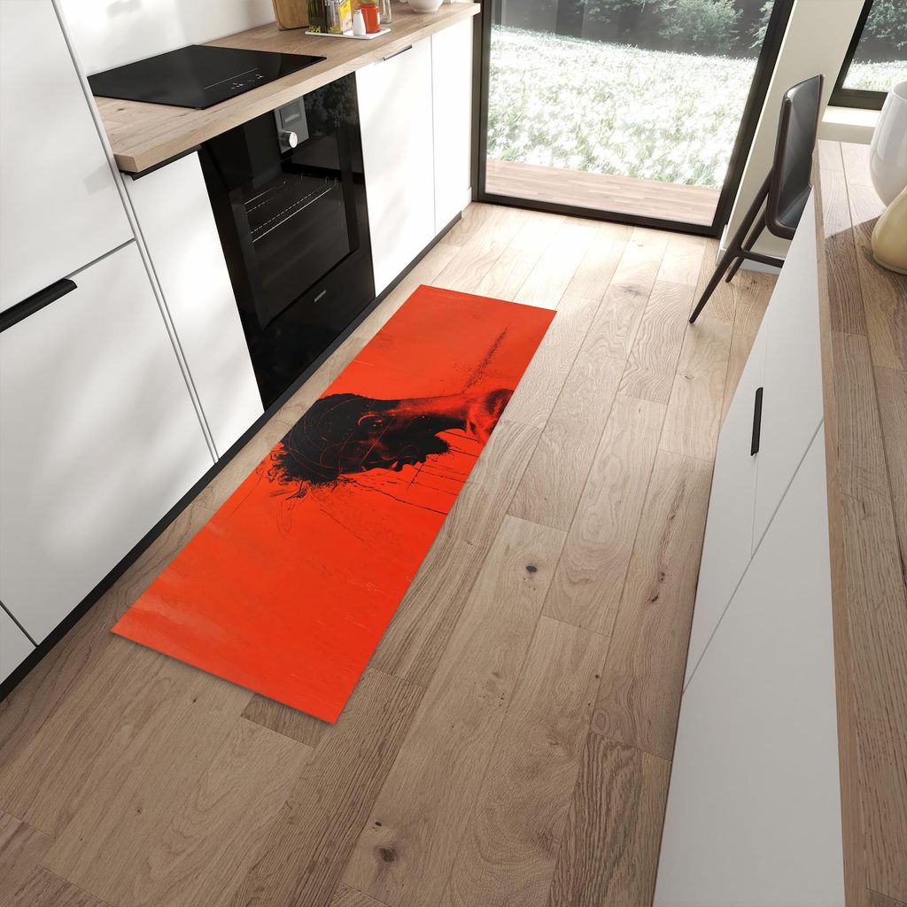 Küchenteppich 60x180cm rutschfest & abwischbar PVC Läufer - Dunkelrotes Profil
