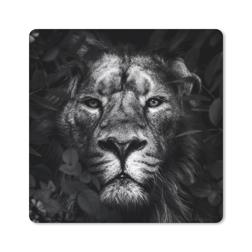 MuchoWow Mauspad Mousepad Löwe - Tiere - Dschungel - Schwarz - Weiß 30x30 cm - Mousepads - Maus Mat - Pad - Mausunterlage - Gaming