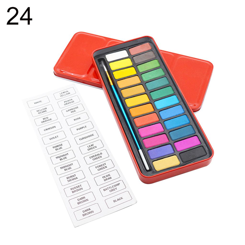18.12.24 Farben tragbare massive Pigment -Aquarellfarbenfarben Pinselkunstzubehör-24 Farben
