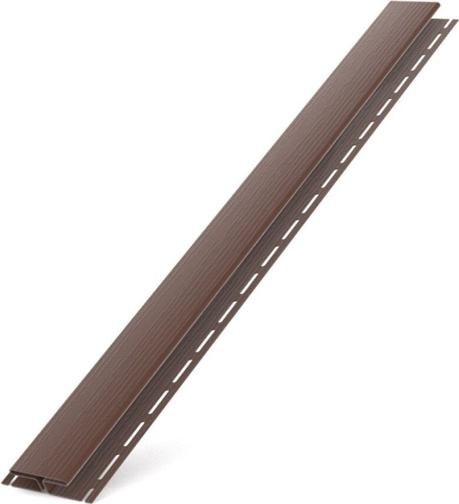 A brown vinyl siding profile is shown diagonally against a white background.
