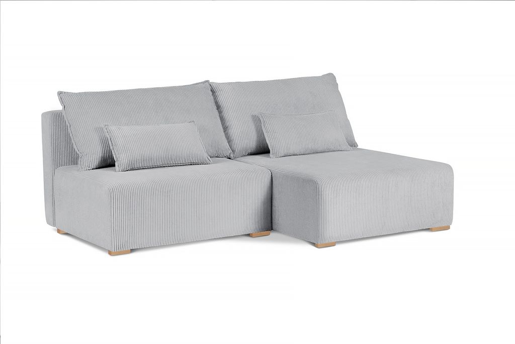 210 cm Ecksofa mit Holzbeine FLUFFY mit Relaxfunktion, mit Bettkasten, L-Form Polsterecke (Stoff: poso 55 - hellgrau, Ottomane: rechts)