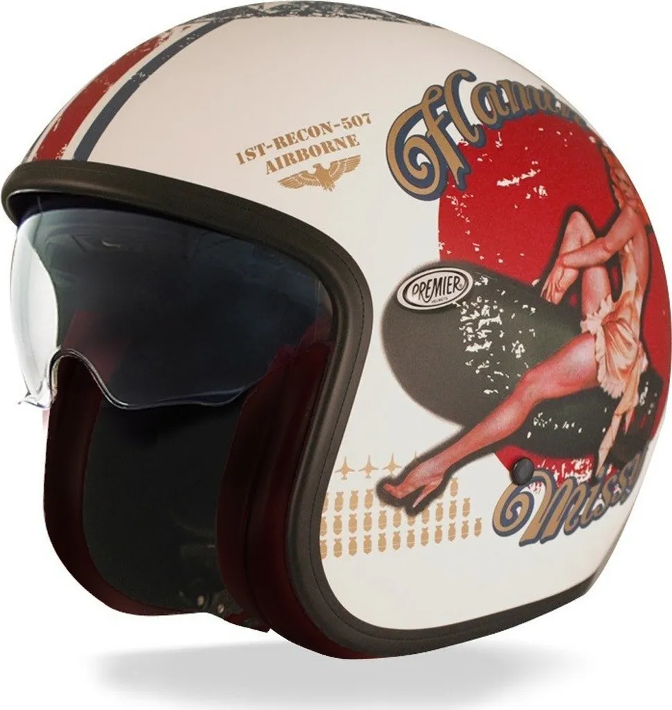 Casque jet Premier Vintage Pin Up blanc taille XS 53/54 pour moto rétro
