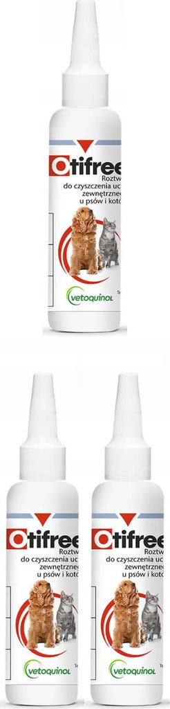 Vetoquinol Otifree - Lösung in Form von Tropfen zur Reinigung des äußeren Ohres bei Hunden und Katzen 60 ml (3er Pack)