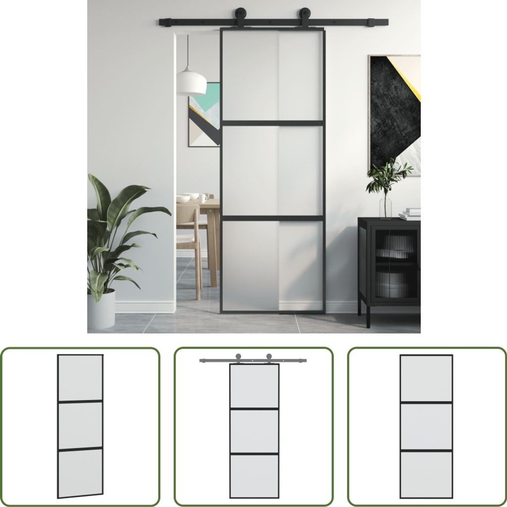 The Living Store Schiebetür Schwarz 76x205 cm Hartglas und Produktbild 