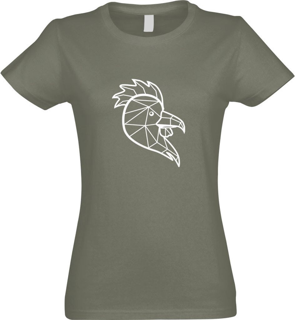 Kiwistar - T-Shirt tailliert - Damen - Olive - Polygon Hahn Gockel Tier Art - mit Motiv Bedruckt - Funshirt Design - Sport - Freizeit - Damen - M