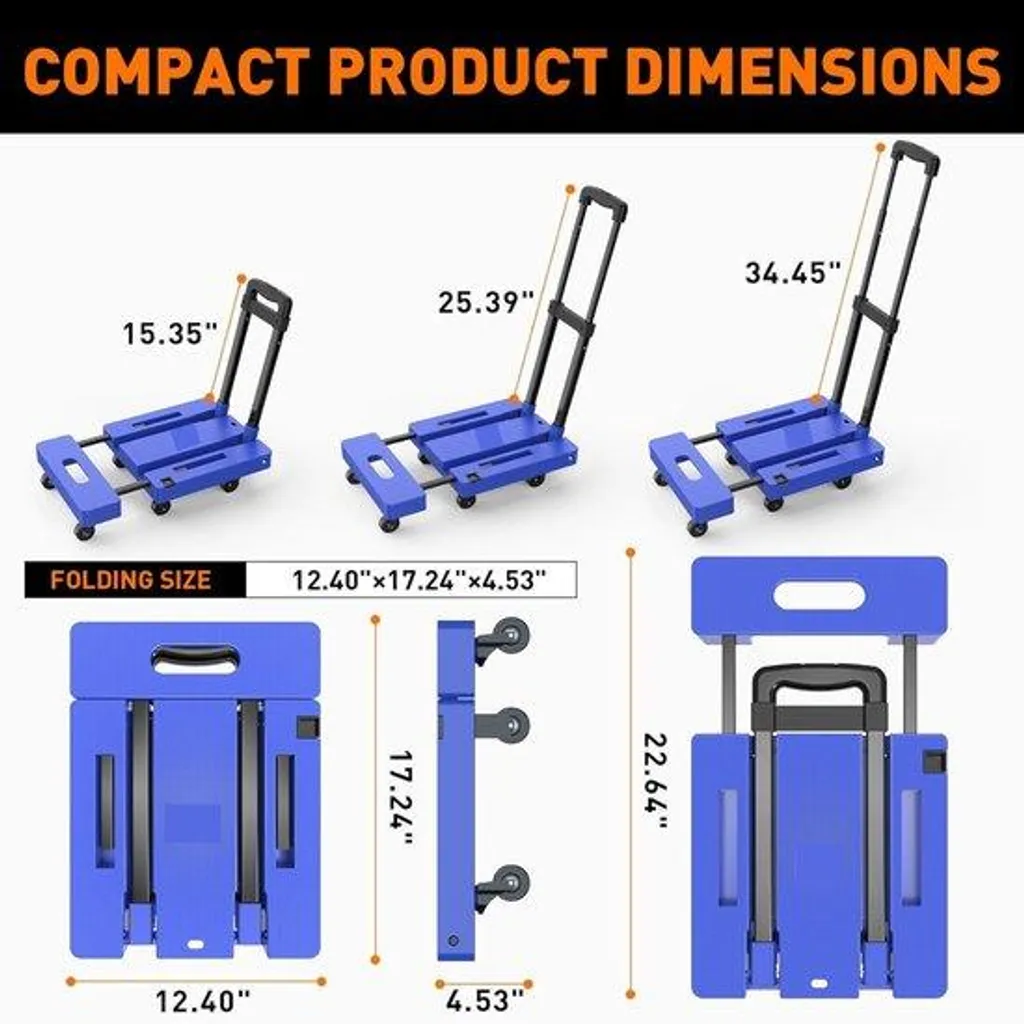 Chariot de transport pliable 225 kg bleu idéal pour vos déménagements