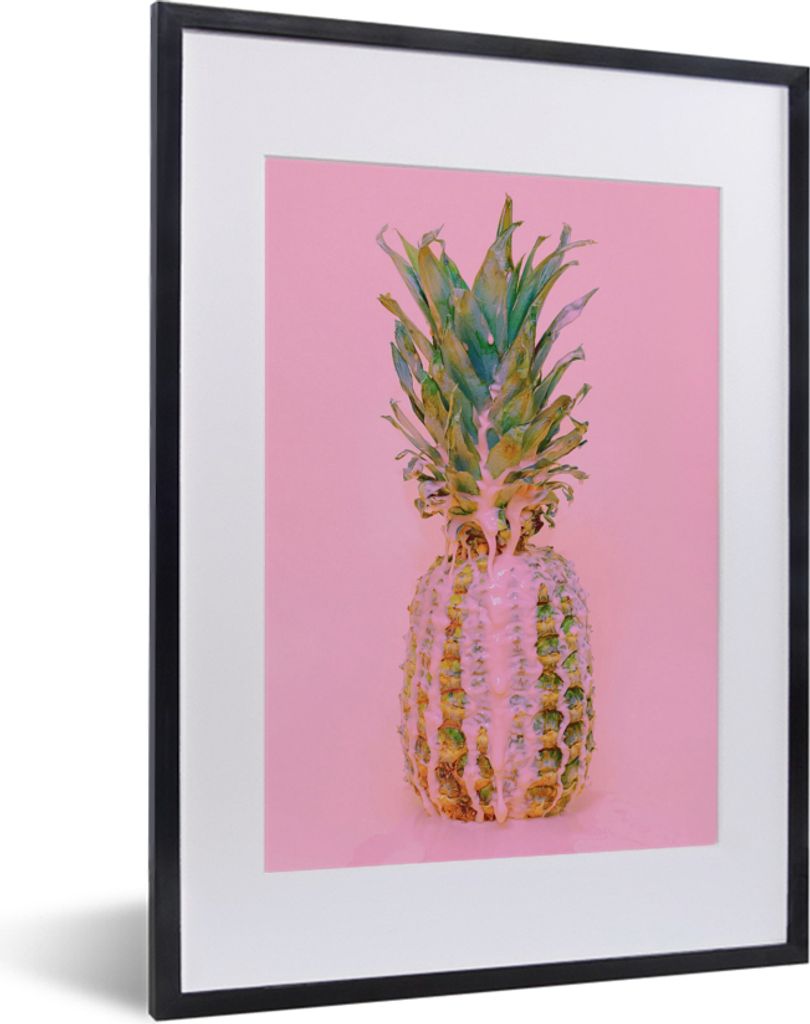 MuchoWow Gerahmtes Poster Farbe - Ananas - Rosa - Sommer 30x40 cm - Poster mit Schwarzem Bilderrahmen Wandposter Rahmen Foto Bilder - Wandposter ...