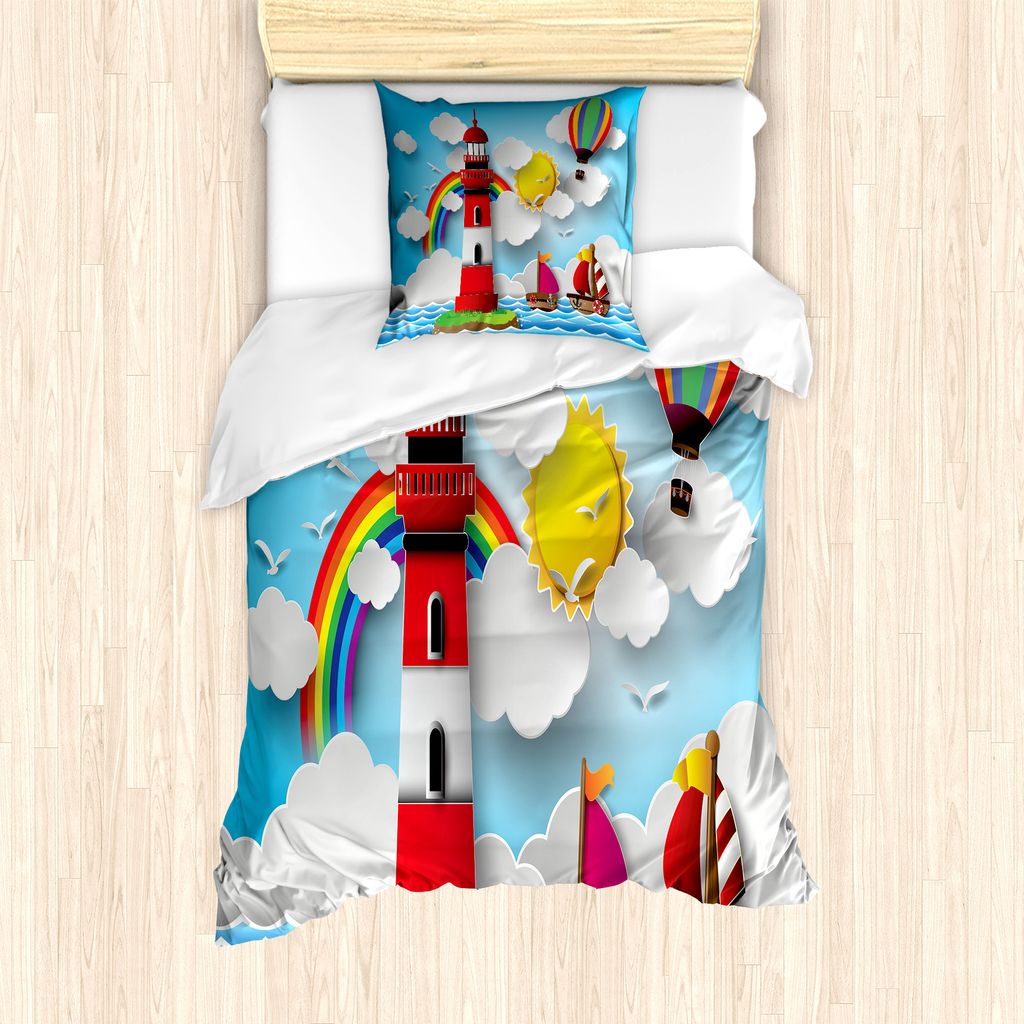 ABAKUHAUS Leuchtturm Bettbezug Set für Einzelbetten, Kinder Cartoon, Milbensicher Allergiker geeignet mit Kissenbezug, 135 cm x 200 cm - 80 x 80 c...