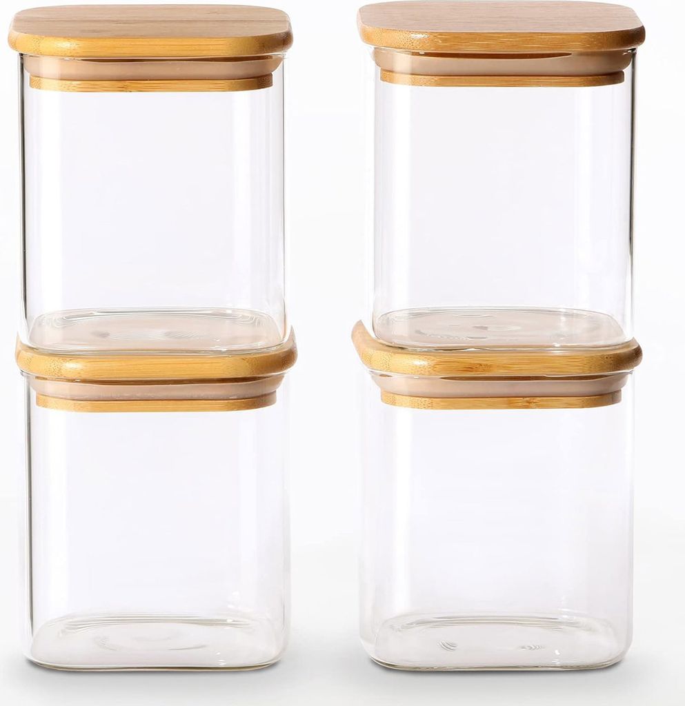 4er Set Vorratsgläser je 750 ml Eckig mit Deckel Luftdicht Produktbild 1
