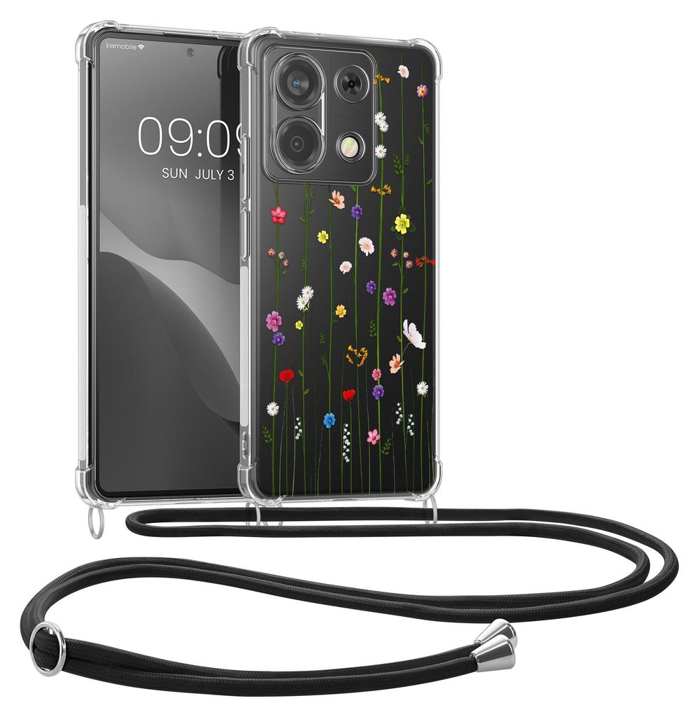 kwmobile Necklace Case kompatibel mit Xiaomi Redmi Note 13 Pro 5G / Poco X6 5G Hülle - Silikon Cover mit Handykette - Mehrfarbig Transparent