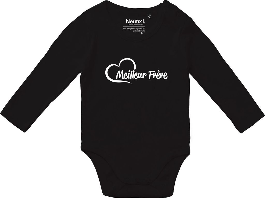 Huuraa Baby Body Meilleur Frère Cœur 74 Black Baumwolle Fairtrade Langarmbody Geschenkidee
