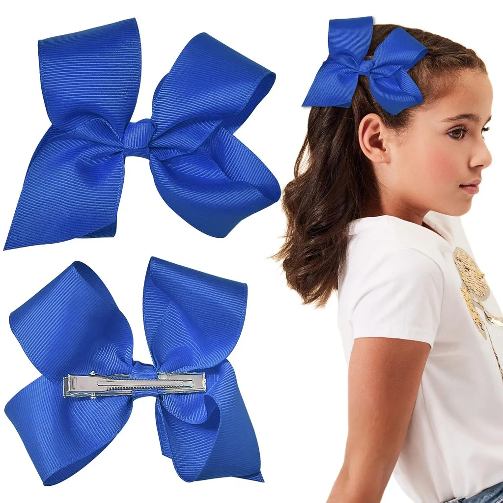 Grands Nœuds pour Cheveux en Satin Bleu, Accessoires Barrettes Fille