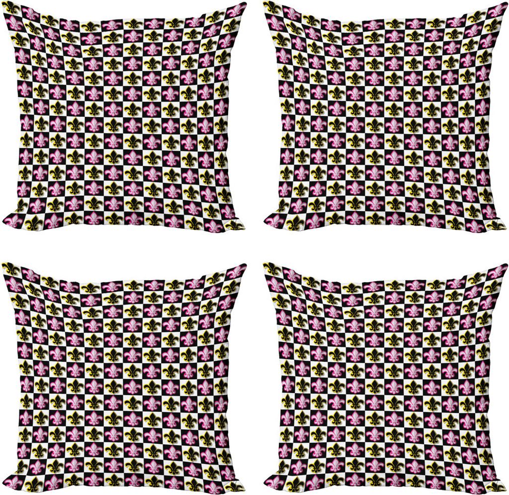 ABAKUHAUS Fleur De Lis Kissenbezug Set (4 Stück), Checkered Pop-Art, Moderner Doppelseitiger Digitaldruck, 60 cm x 60 cm, Mehrfarbig