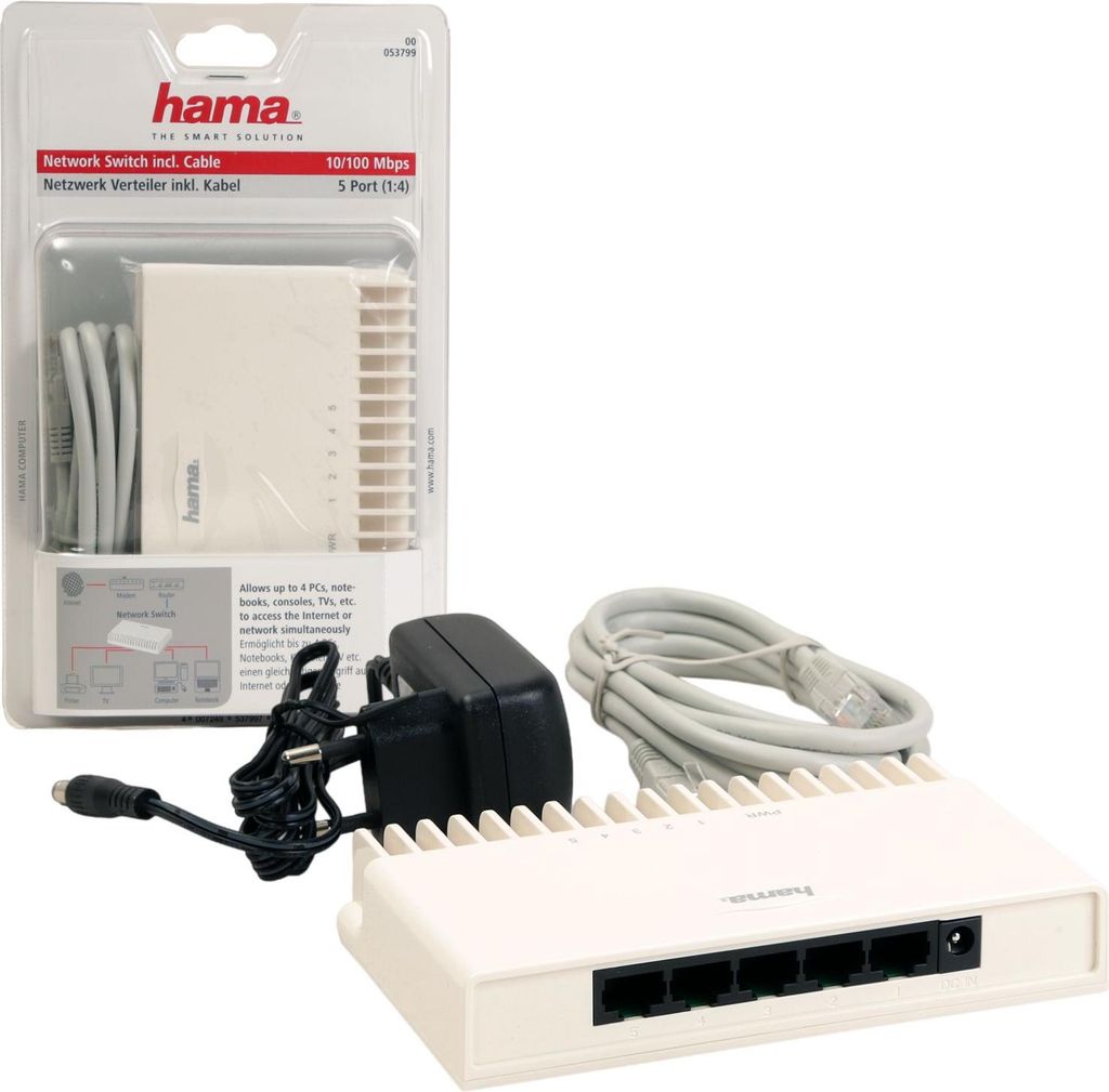 Hama 5-Port Netzwerk Switch LAN Verteiler Hub schnell Fast Ethernet 10/100 RJ45