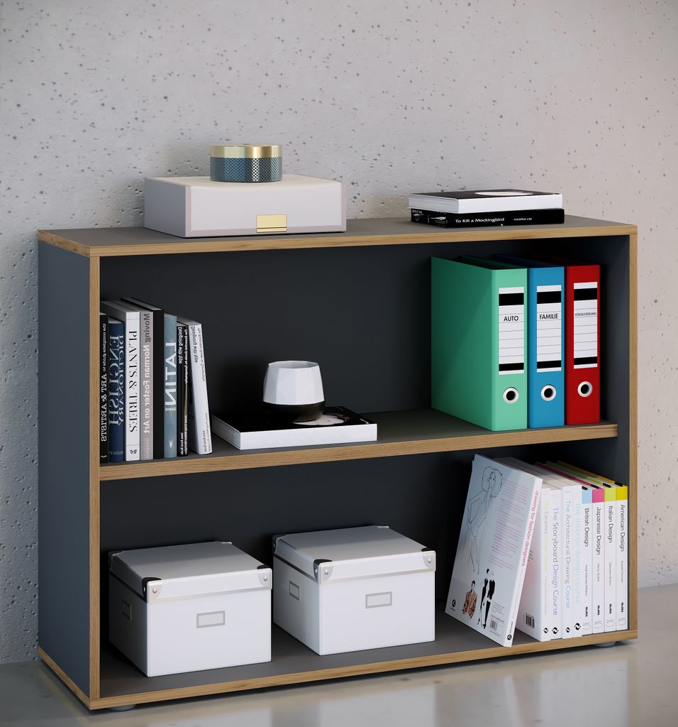 VCM Holzregal stehend | platzsparender Aktenschrank | Maße ca. H. 74 x B. 100 x T. 33 cm | Elegantes Regal | Büroregal – Salia 2fach B. 100 cm