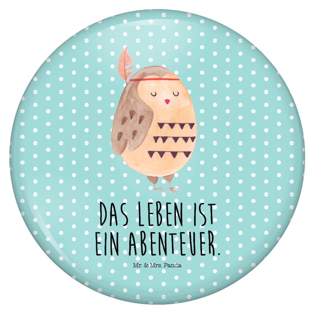 Mr. & Mrs. Panda Button Eule Federschmuck - Türkis Pastell - Geschenk, Owl, Anstecker, Plakette, Abenteuer, Pin, Badge, Waldtiere, Entspannt, Reve...