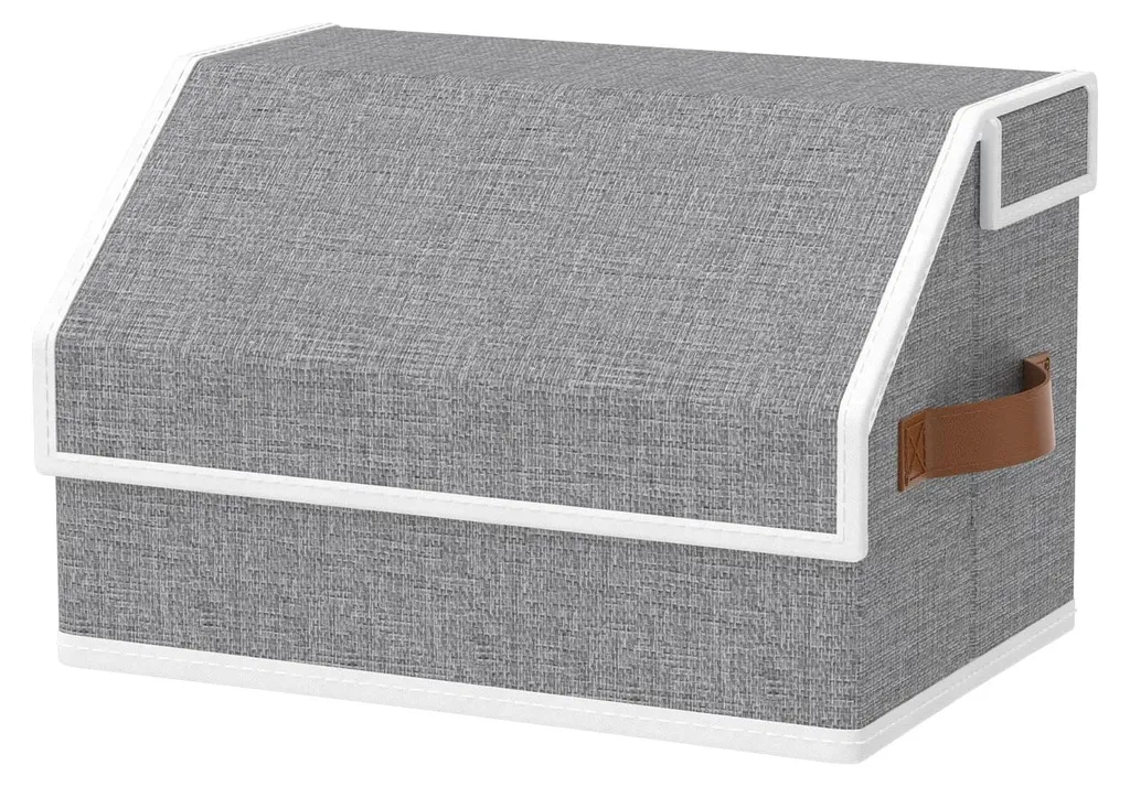 Boîte de rangement avec couvercle et poignée, design gris ergonomique