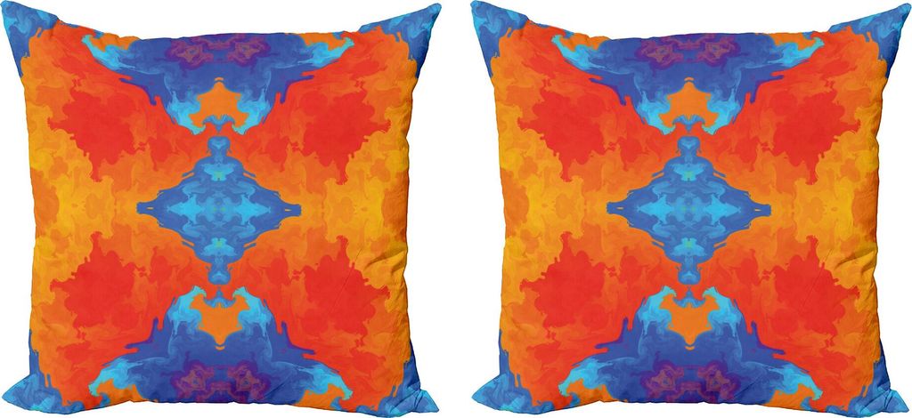 ABAKUHAUS Abstrakt Kissenbezug Set (2Stück), Kaleidoskopisches Motiv-vibrierendes blaues und orange psychedelisches Bild-symmetrisches Muster, 40 ...