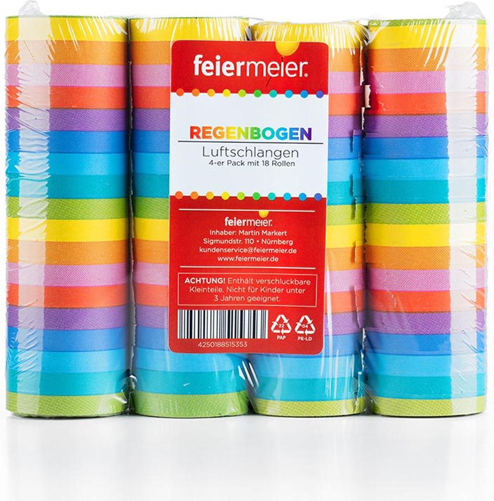 Luftschlangen "Regenbogen" | 4m / 4 Rollen Produktbild 