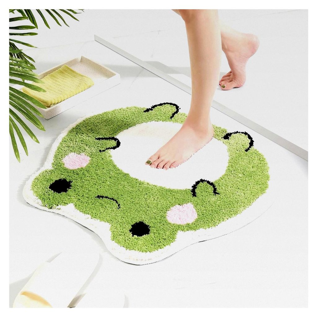 Rutschfester Badteppich mit Froschmotiv, Weiche Badematte Shaggy, Waschbarer Badezimmerteppich 57 x 65 cm