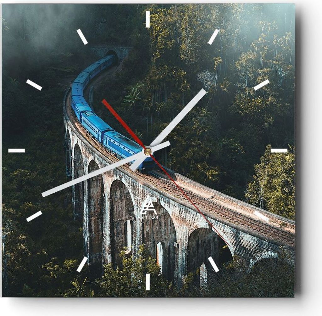 Wanduhr - Quadrat - Glasuhr - Zug Hogwarts Express - 40x40cm - Schleichendes Uhrwerk - Lautlos - zum Aufhängen bereit - Dekoration Modern - Wandde...