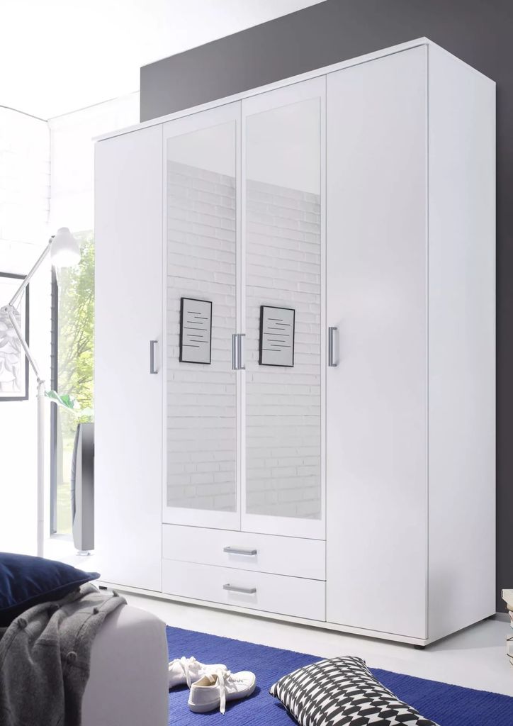 Šatní skříň Karl 4-dveřová se zrcadlem 159 cm Bílá Obrázek produktu