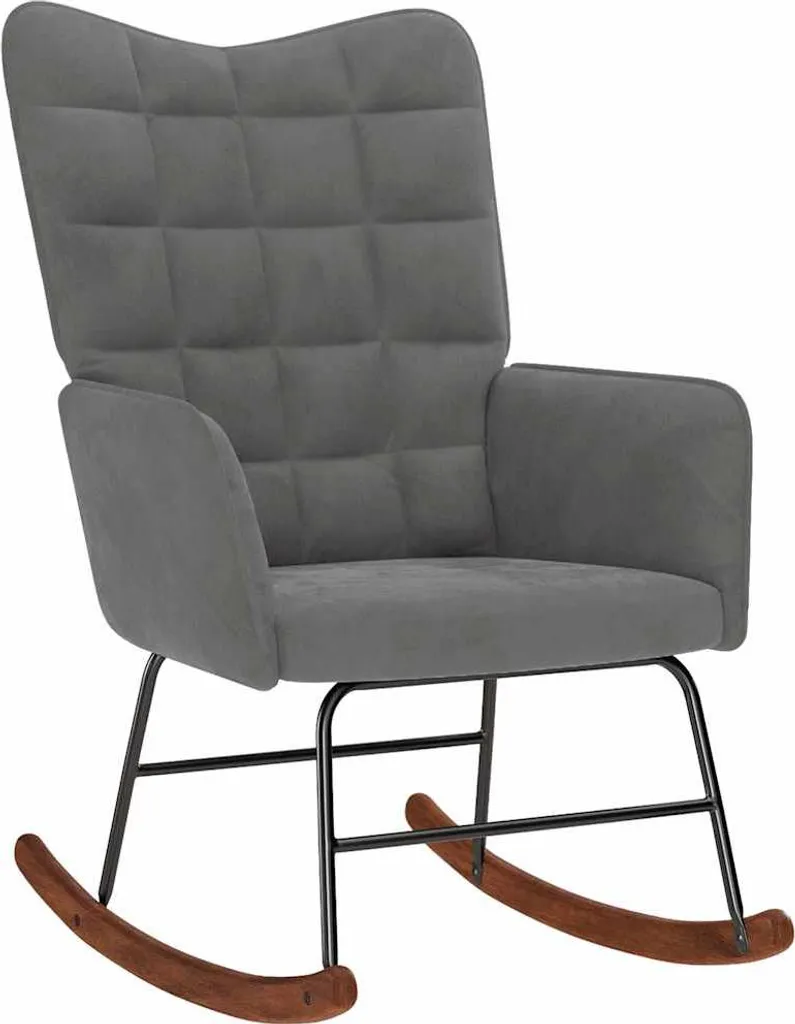 vidaXL Sedia a dondolo con sgabello in velluto grigio scuro - 3