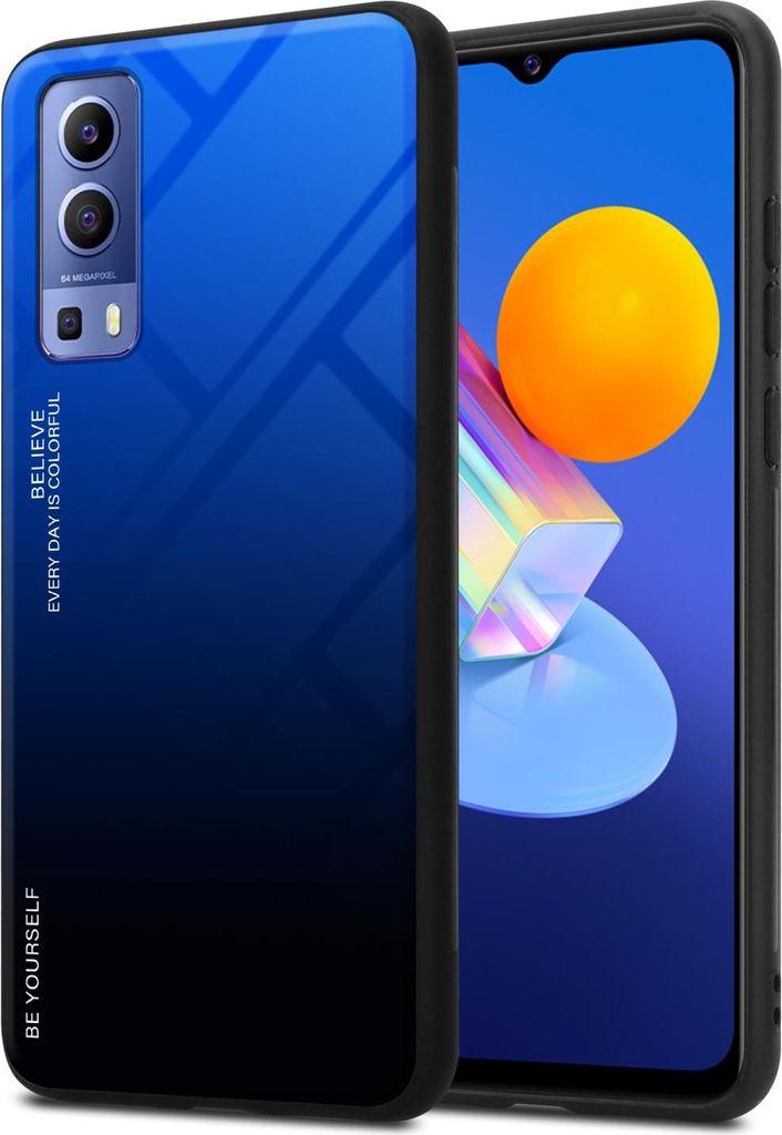 Cadorabo Hülle für Vivo Y52 5G / Y72 5G Schutz Hülle in Schwarz Handyhülle TPU Etui Cover Case Tempered Glas