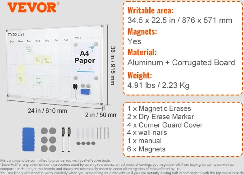 Tableau blanc mobile magnétique 36x24 pouces pivotant et réglable
