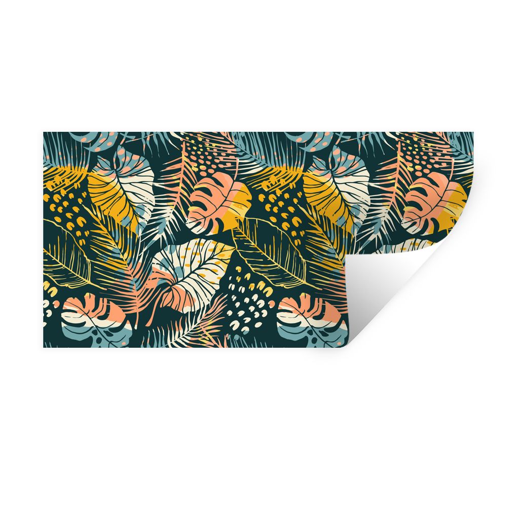 MuchoWow Wandtattoo Wandsticker Wandaufkleber Tropische Blätter - Sommer - Muster 160x80 cm Selbstklebend und Repositionierbar - Sticker - Dekor...