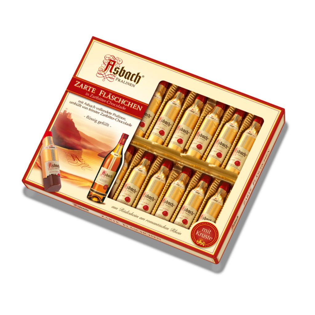 Asbach Zarte Pralinen Zartbitterschokolade Fläschchen Produktbild 