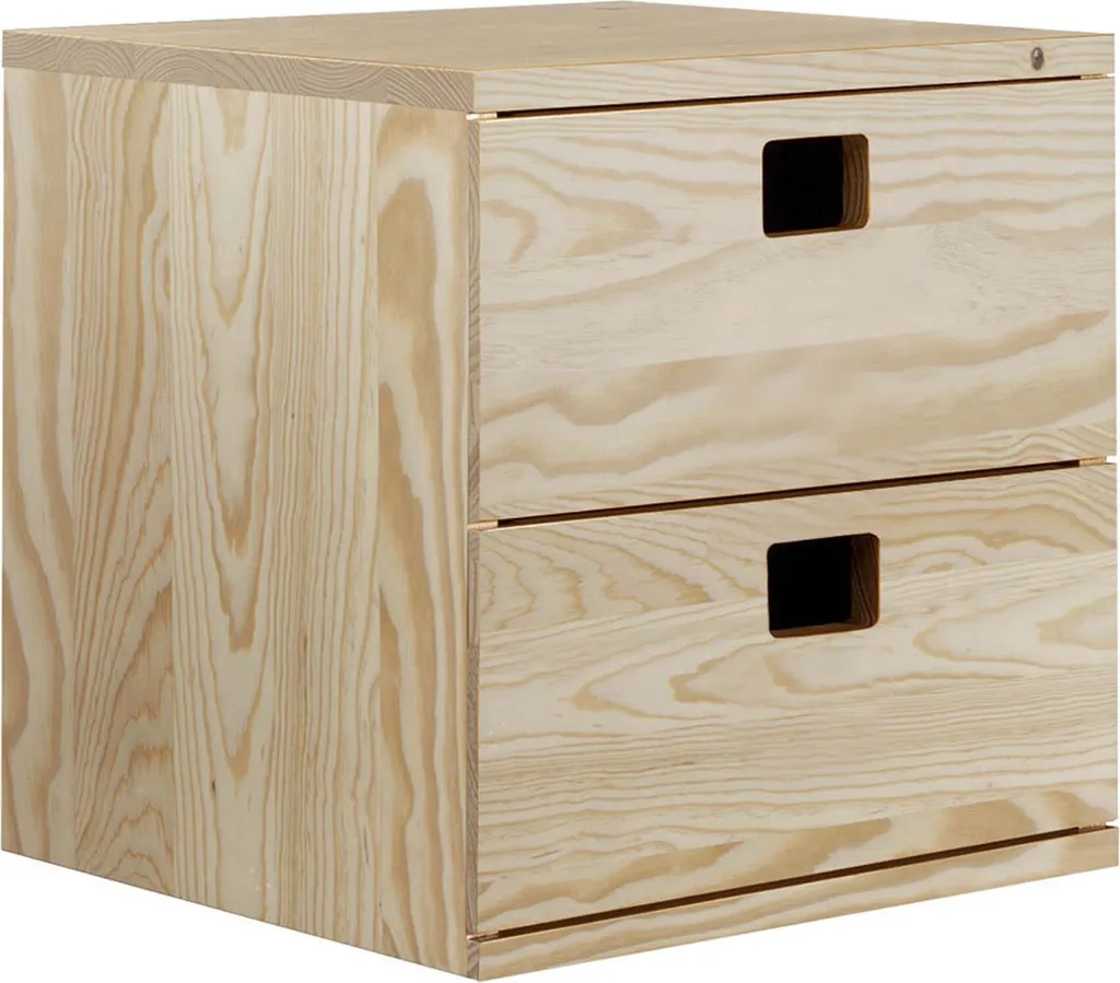 Bloc de rangement bois massif 2 tiroirs - Cube empilable 36x36x33 cm