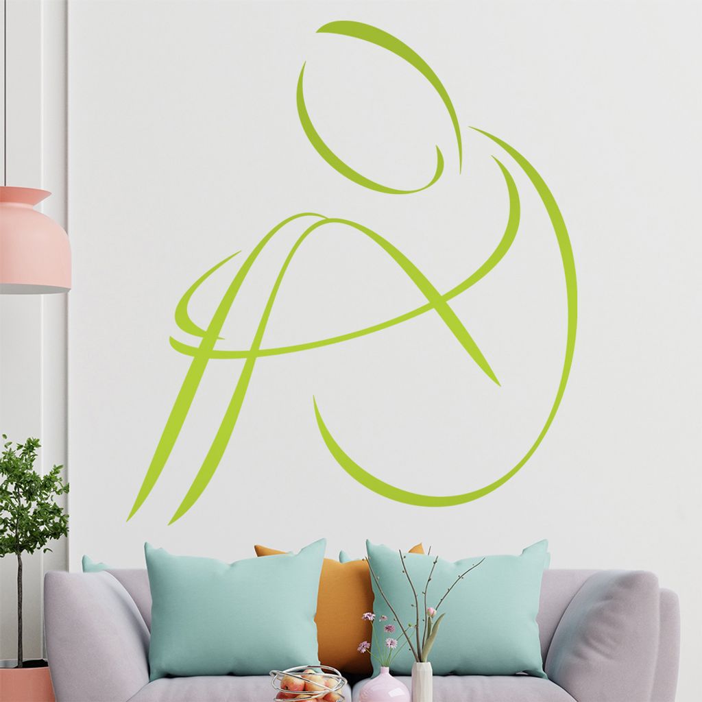 Mensch sitzend - Linien Wandtattoo in 6 Größen - Wandaufkleber Wall Sticker - Dekoration, Küche, Wohnzimmer, Schlafzimmer, Badezimmer