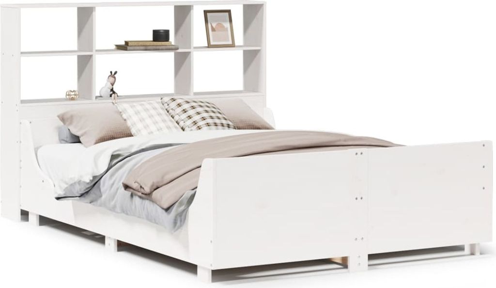 "2026 MODERNE"Massivholzbett Modernes/Doppelbett - Polsterbett Erwachsene/r /Kind - mit Regal ohne Matratze - Weiß 160x200cm - Klassische Betten N...