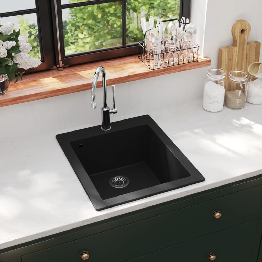 vidaXL Granitový drez Single Bowl Black Obrázok produktu 1