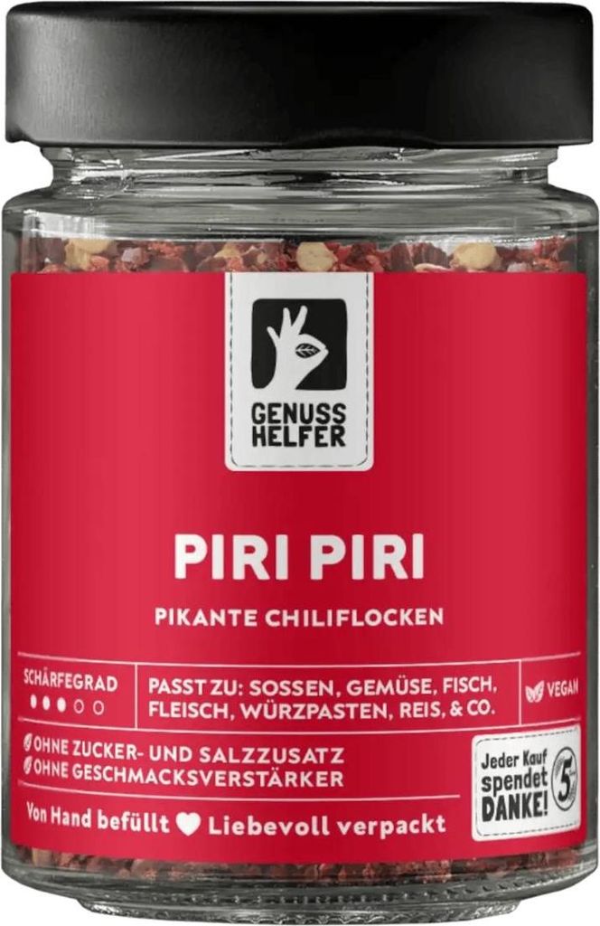 Piri-Piri, geschrotet, Chili Gewürz mit scharfer Note, Chiliflocken, 60g im Glas