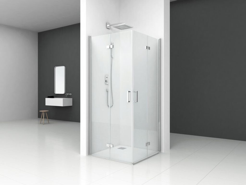 Duschkabine 90x90 MARWELL Shine Square chrome Falteckdusche- 90x90x195cm - mit Schwingrichtung in beide Seiten - mit EasyClean - hochwertige Alumin...