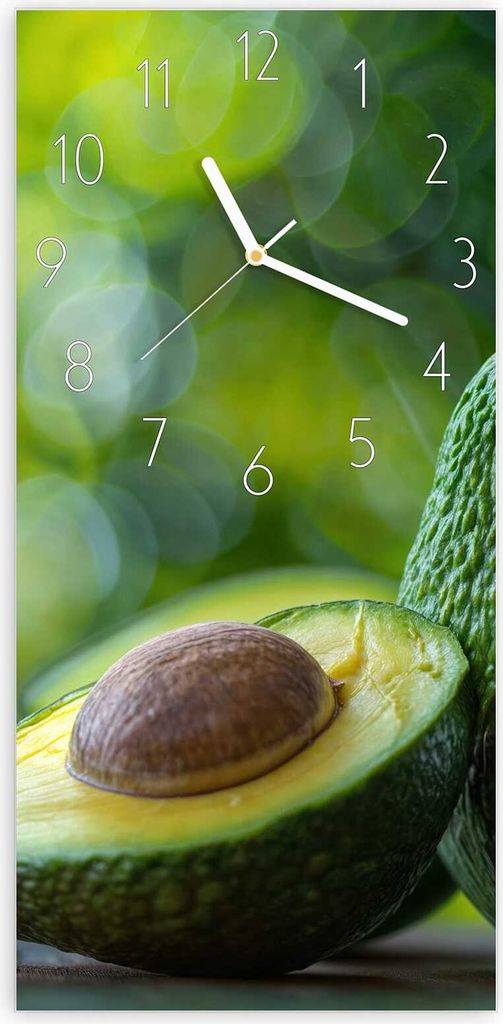 Wanduhr aus Glas mit Motiv Avocado Anschnitt- 30 x 60 cm - inkl. Aufhängesystem