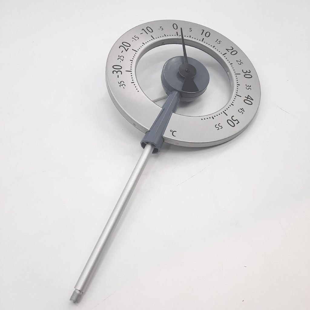 A close-up of a thermometer on a white background.