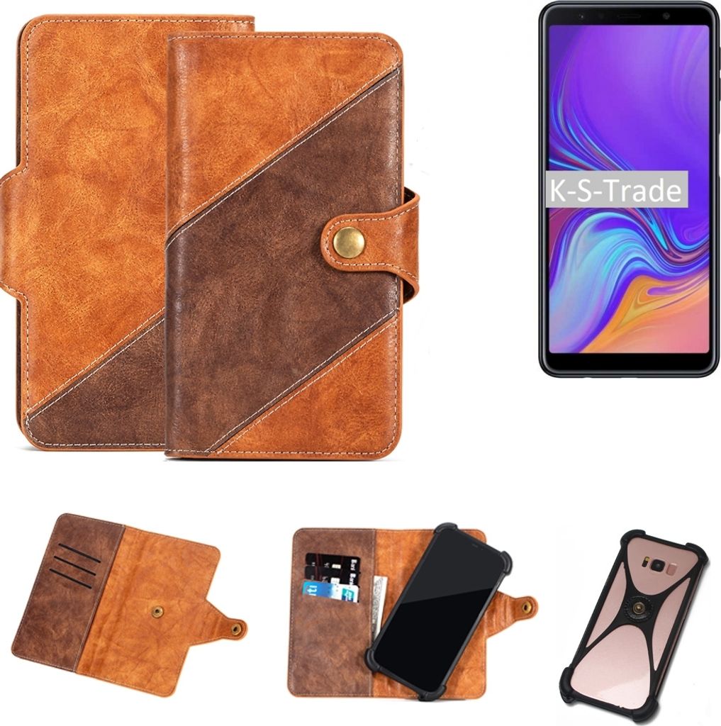 K-S-Trade Handy-Hülle Schutz-Hülle Bookstyle Case Wallet-Case kompatibel mit Samsung Galaxy A7 (2018) Handy Cover Bumper Kantenschutz Smartphone