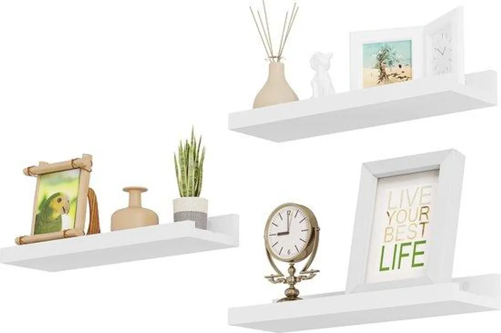 Lot de 3 étagères murales en bois blanc 40x12x5 cm - Étagère flottante