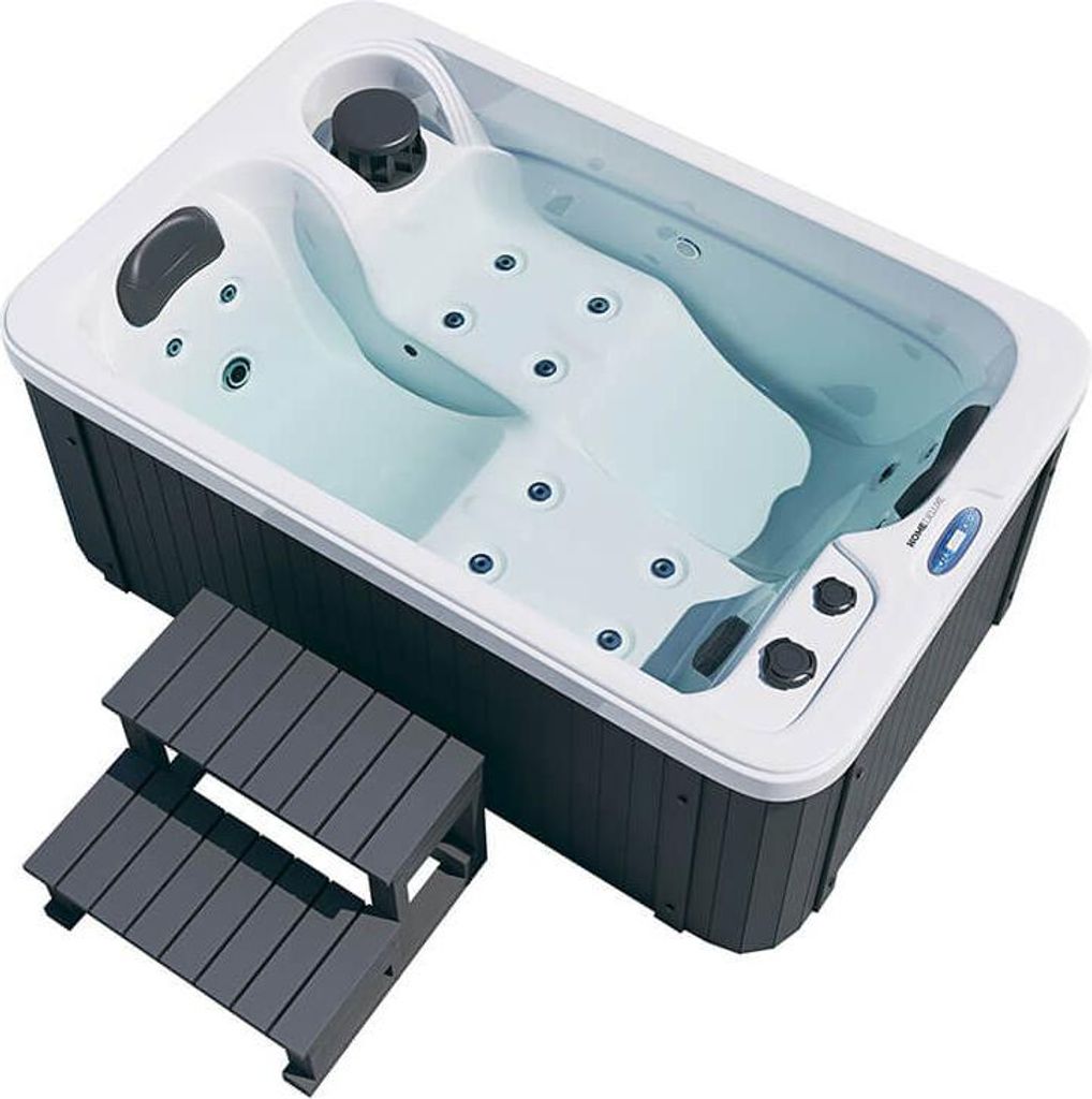 Home Deluxe - Outdoor Whirlpool HORIZON Plus - inkl..Treppe und Thermoabdeckung, ca. 115 x 175 x 70 cm, inkl. Heizung und Massage I Whirlpool Badew...