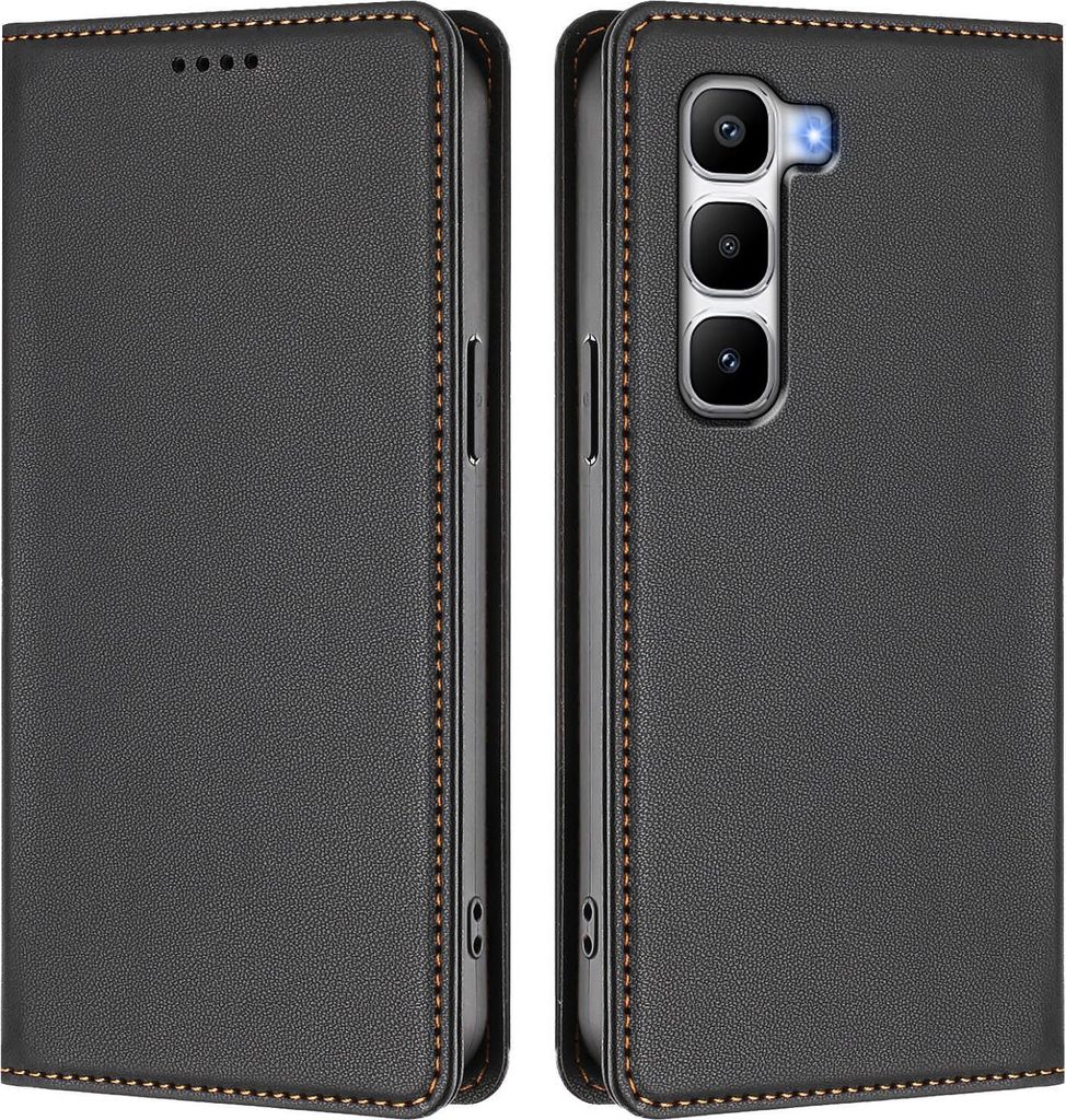 Handyhülle für Infinix Hot 60 Pro+, Kunstleder Klapphülle Stoßfeste Magnetische Hülle mit Ständer Schwarz