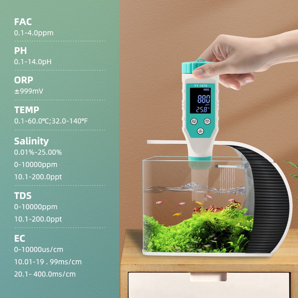 7in1 Wasserqualitätsmonitor Chlor PH Total gelöste Feststoffe SALZ ORP FAC EC Temperatur Test Meter Multifunktionale Marikultur Wasserqualität T...