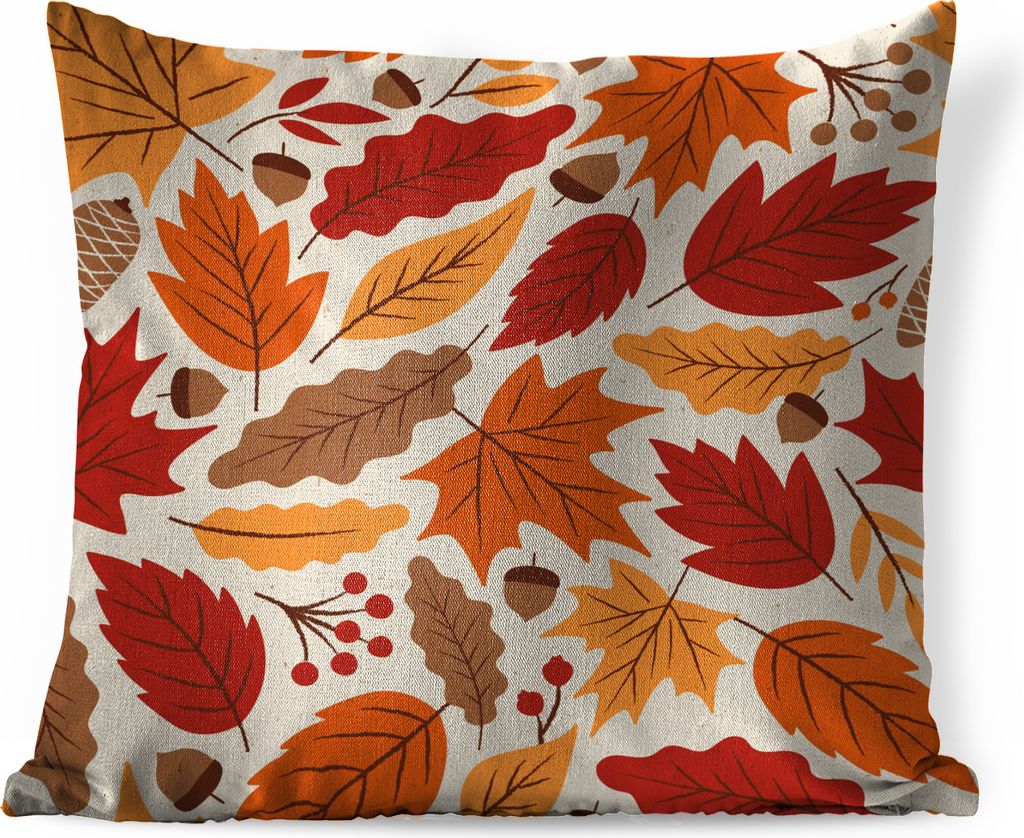MuchoWow Zierkissen Sofakissen Wohnzimmer Dekokissen 50x50 cm Blätter - Eichel - Herbst - Zeichnung - Komfort - Sofakissen