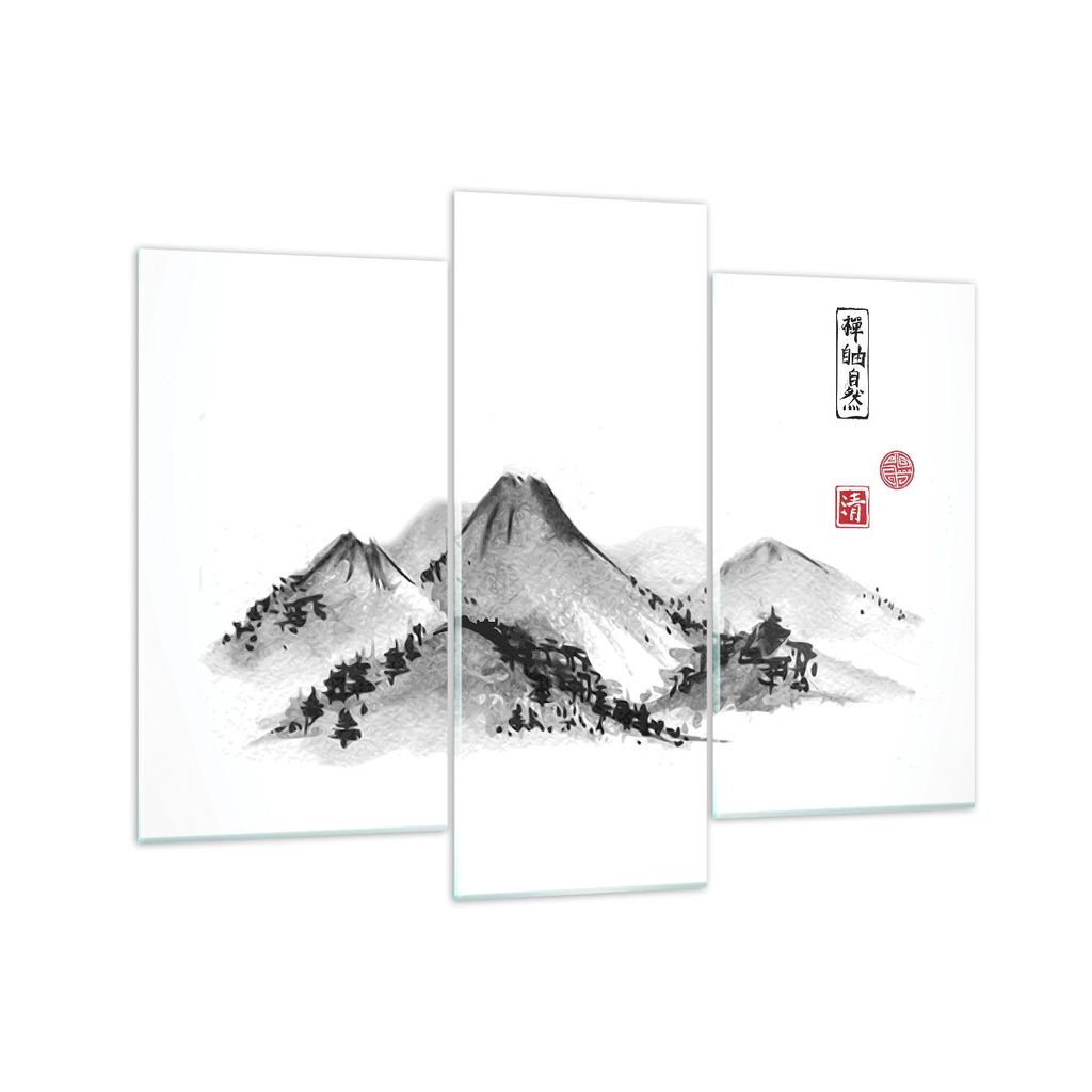 Bilder auf glas - 3 Teile - Zeichnen Asien Berge - 130x100cm - Glasbilder - Wandbilder - Bilder - zum Aufhängen bereit - Wanddekoration aus Glas -...