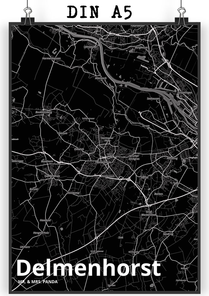 Mr. & Mrs. Panda Bild Delmenhorst DIN A5 - Geschenk, drucke, Stadt, Wandschmuck, Dorf Karte Landkarte Map Stadtplan, Plakat, wanddeko, Posterdruck