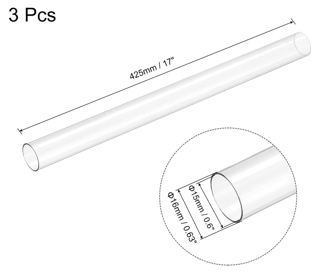 3 Stš¹ck Kunststoffrohr Starre Polycarbonat Rund Rohr Klar 0.6"(15mm) Innendurchm. 0.63"(16mm) Au?endurchm.17" (425mm) Hohe Wirkung fš¹r Beleuc...