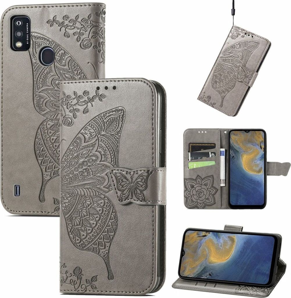 König Design Hülle kompatibel mit ZTE Blade A51 Kunstleder Handyhülle - Handy Case Grau